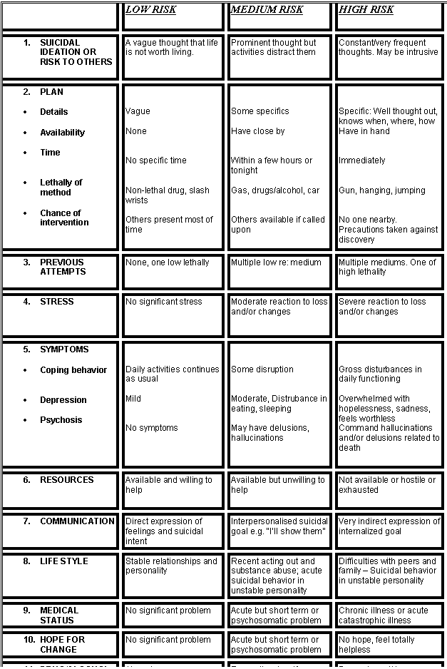 risk assessment table