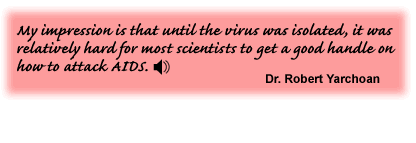 My impression is that until the virus was isolated, it was relatively hard for most scientists to get a good handle on how to attack AIDS.Dr. Robert Yarchoan - link to the audio file